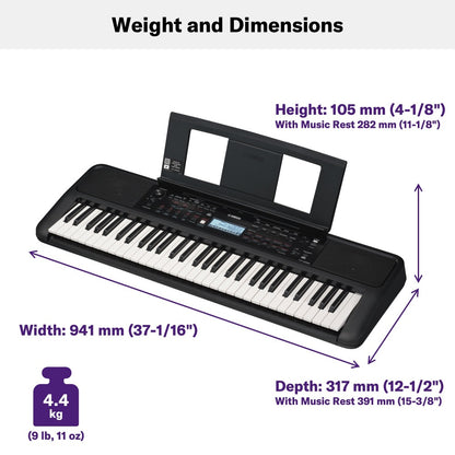 Yamaha Portable Keyboards Yamaha PSR-E383 61 Keys Portable Keyboard with Adaptor