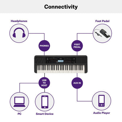 Yamaha Portable Keyboards Yamaha PSR-E383 61 Keys Portable Keyboard with Adaptor