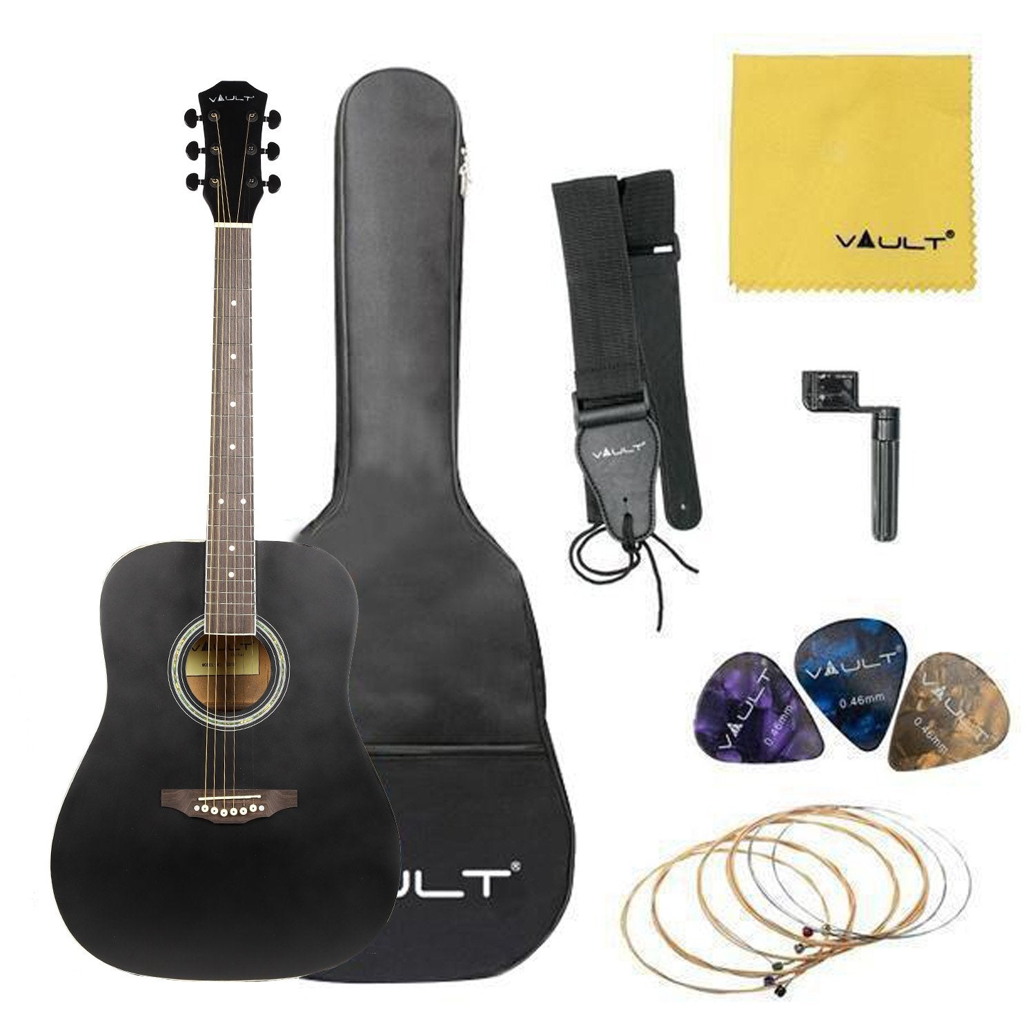 Vault ED-10D 41 inch Dreadnought Acoustic Guitar with Bag, Strings, Straps, Picks, Stringwinder & Polishing Cloth