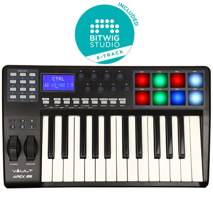 Vault Midi Keyboards Vault APEX 25 USB MIDI Keyboard With RGB Pads - Includes Bitwig 8-Track
